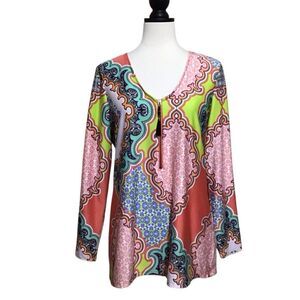 Melissa Paige Green and Pink Graphic Relaxed‎ Blouse M